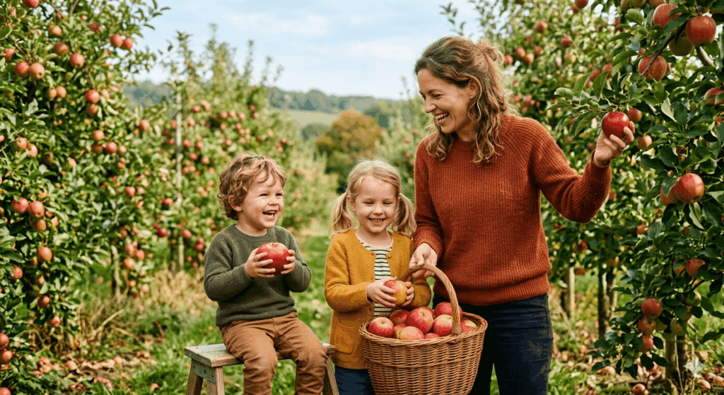 glueckliche Mutter mit Kindern Apfelernte apfelmaedchen.de Sidebar 1