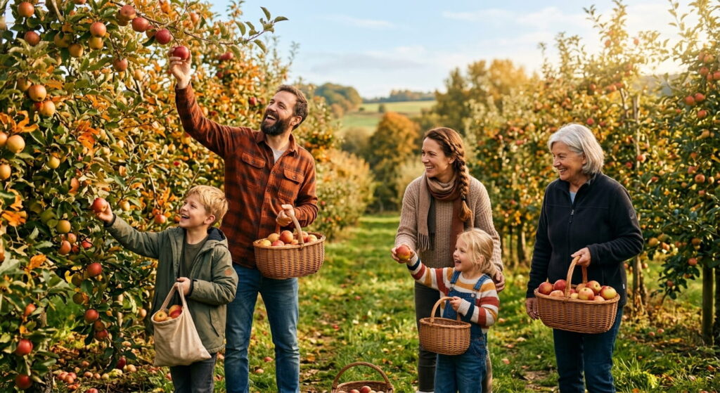 glückliche Familie sammelt Äpfel apfelmaedchen.de Sidebar